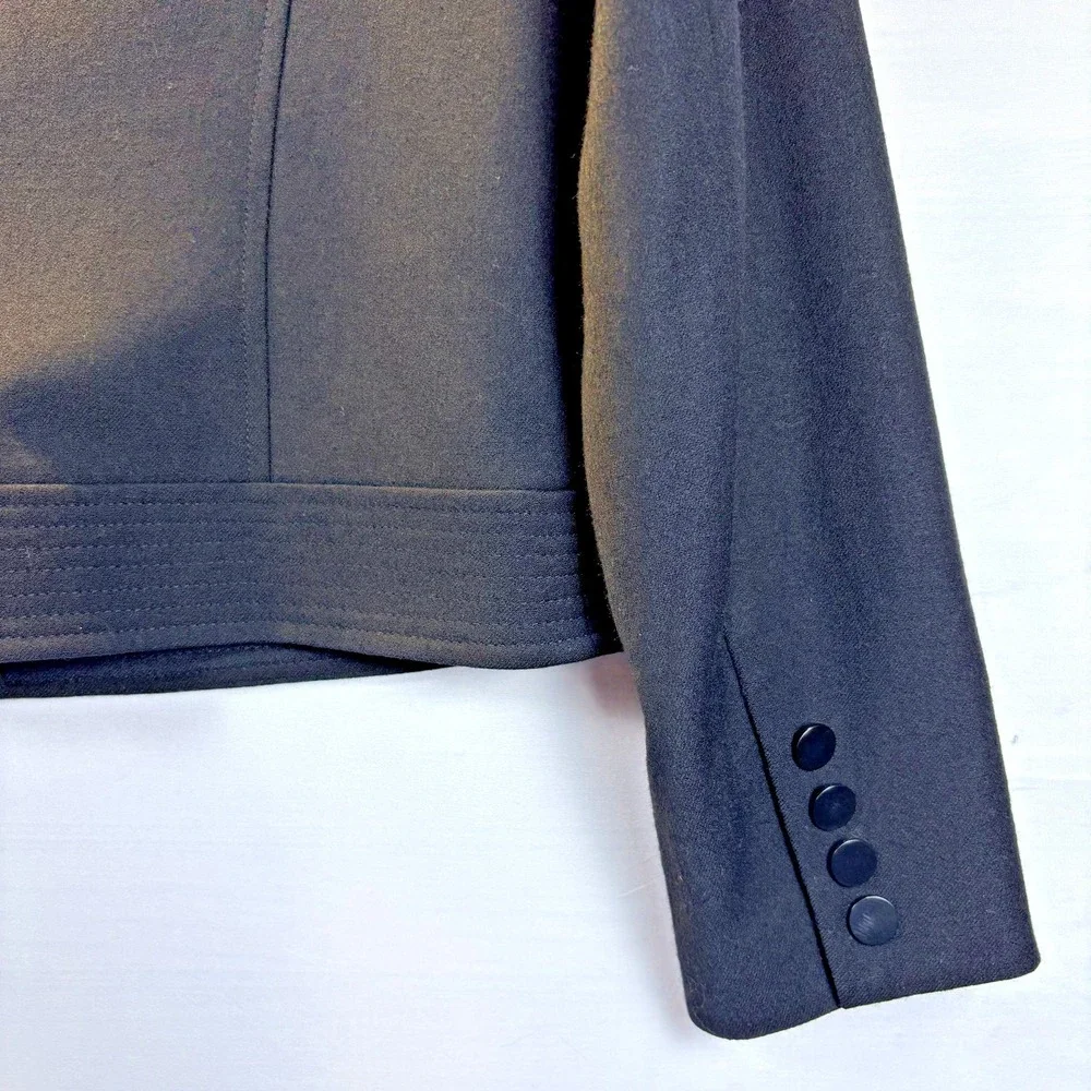 Talbots Womens Black Military Style‎ Blazer Stand Collar Button Front Jacket 6